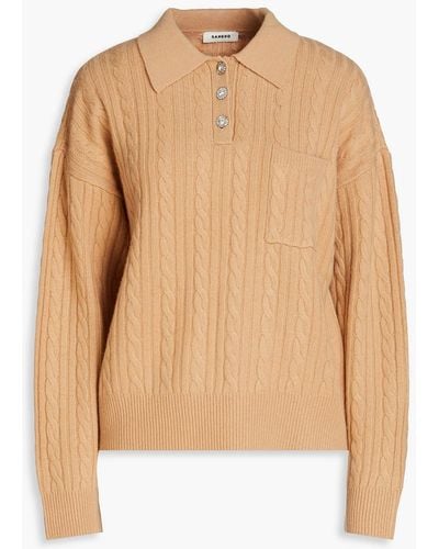 Sandro Erudine Cable-knit Wool And Cashmere-blend Polo Jumper - Natural