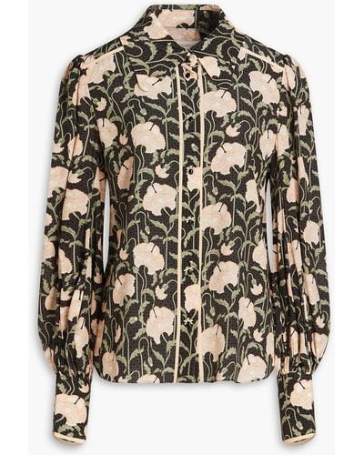 Zimmermann Embellished Floral-print Silk Crepe De Chine Shirt - Grey