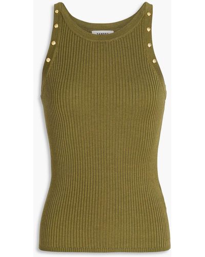 Sandro Studded Ribbed-knit Tank - Green