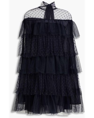RED Valentino Tiered Tulle And Point D'esprit Mini Dress - Blue