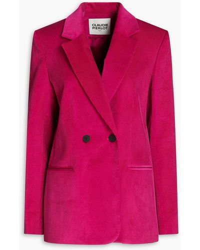 Claudie Pierlot Volublis Double-breasted Cotton And Modal-blend Corduroy Blazer - Pink