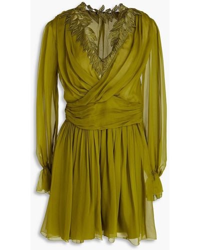 Alberta Ferretti Drapiertes minikleid aus seiden-voile mit guipure-spitzenbesatz - Grün