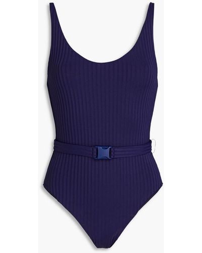 Melissa Odabash St Tropez Belted Ribbed Swimsuit - Blue