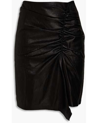 IRO Kawaii Ruched Leather Mini Skirt - Black