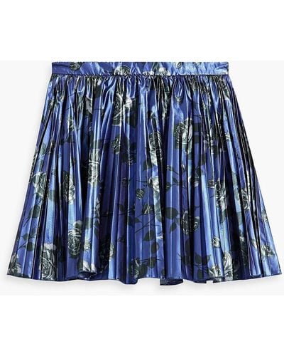 RED Valentino Pleated Metallic Floral-print Satin-twill Mini Skirt - Blue