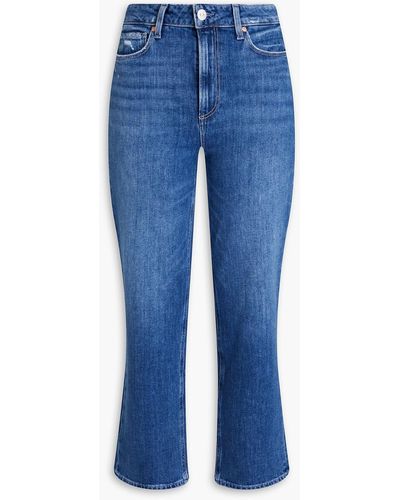 PAIGE Sarah Cropped Distressed High-rise Straight-leg Jeans - Blue
