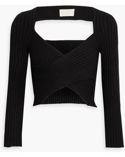 Michelle Mason Cropped Cutout Ribbed-knit Top - Black