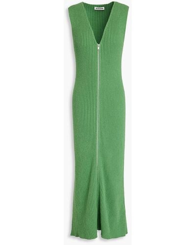 Jil Sander Ribbed Cotton Midi Dress - Green