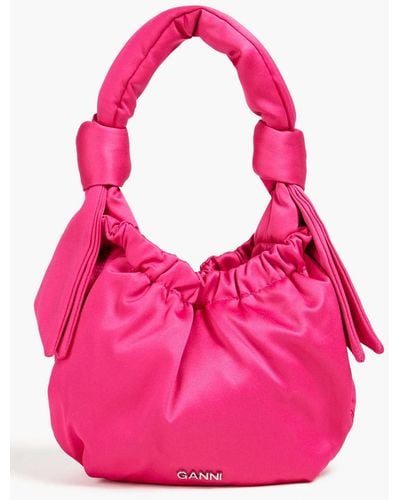 Ganni Knotted Satin Shoulder Bag - Pink
