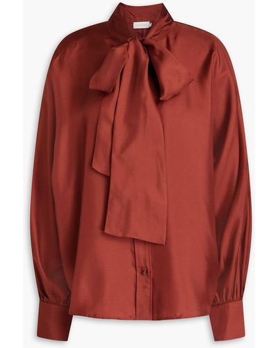 Zimmermann Pussy-bow Silk-twill Blouse - Red