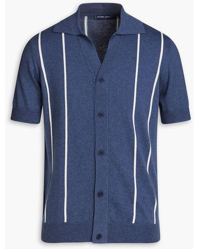 Frescobol Carioca Romero Striped Cotton And Silk-blend Cardigan - Blue