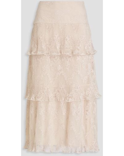 Zimmermann Tiered Pleated Lace Midi Skirt - Natural