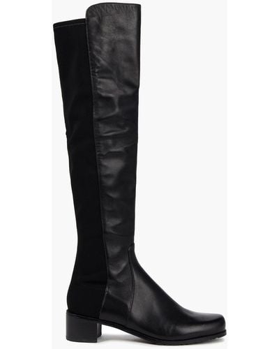 Stuart Weitzman Stretch Knit-paneled Leather Over-the-knee Boots - Black