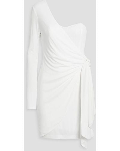 Halston Ashlynn One-sleeve Wrap-effect Draped Mini Dress - White