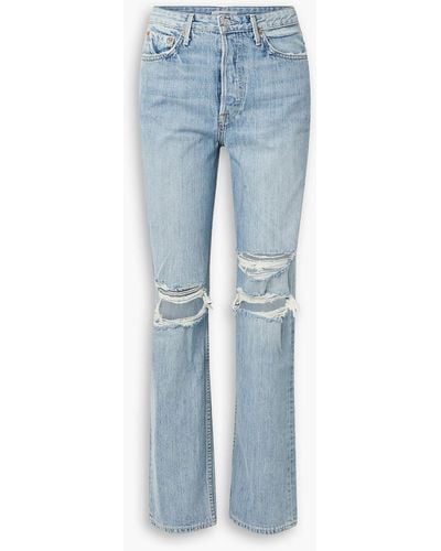GRLFRND Mica Distressed High-rise Straight-leg Jeans - Blue