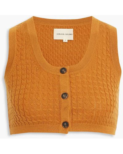 Loulou Studio Naga Cropped Cable-knit Wool And Cashmere-blend Top - Orange