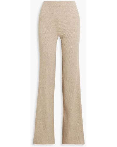GOOD AMERICAN Ribbed-knit Wide-leg Trousers - Natural
