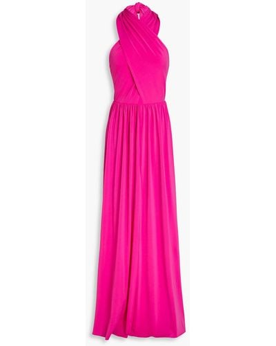 Halston Jennifer Cutout Jersey Halterneck Gown - Pink