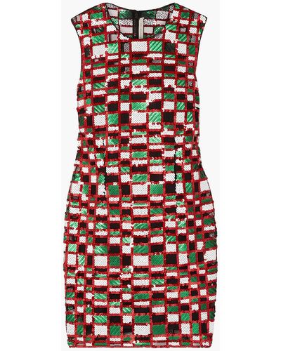 Christopher Kane Checked Sequined Tulle Mini Dress - Red