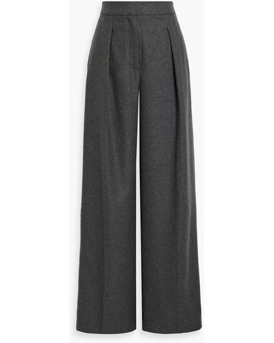 Iris & Ink Elizabeth Wool-flannel Wide-leg Pants - Black