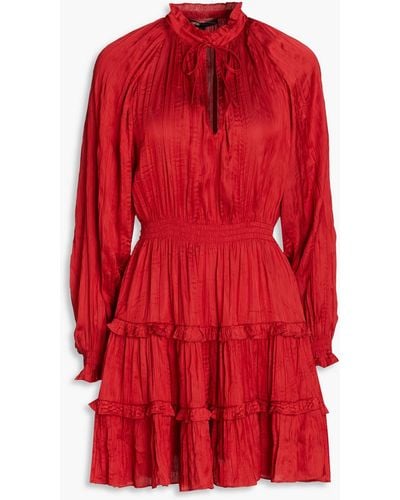 Maje Ruffled Satin Mini Dress - Red
