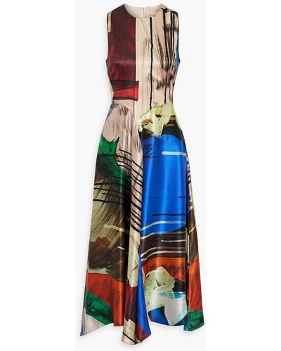 ROKSANDA Printed Silk-satin Midi Dress - Blue