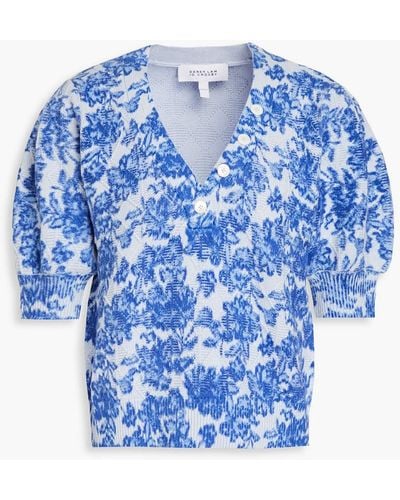 10 Crosby Derek Lam Ray Floral-print Cotton-blend Top - Blue