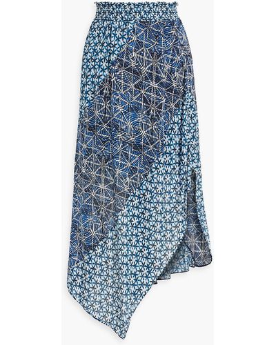 Maje Asymmetric Printed Voile Midi Skirt - Blue