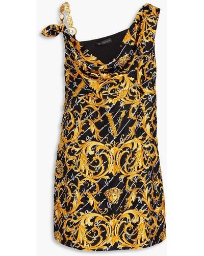 Versace Verziertes minikleid aus seiden-twill mit print - Gelb