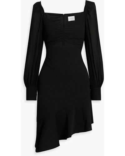 ONE33 SOCIAL Asymmetric Cutout Crepe De Chine Mini Dress - Black
