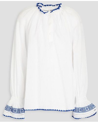 Claudie Pierlot Embroidered Ramie-blend Mousseline Blouse - White