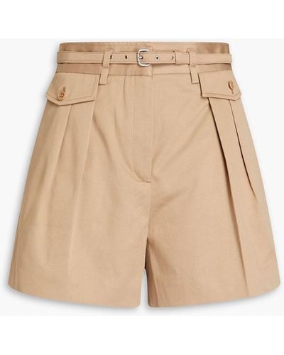 RED Valentino Belted Pleated Stretch-cotton Gabardine Shorts - Natural