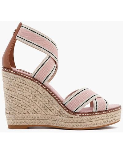 Tory Burch Leather-trimmed striped grosgrain wedge espadrille sandals - Mehrfarbig