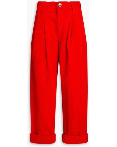 Ganni Cotton-blend Corduroy Tape Trousers - Red