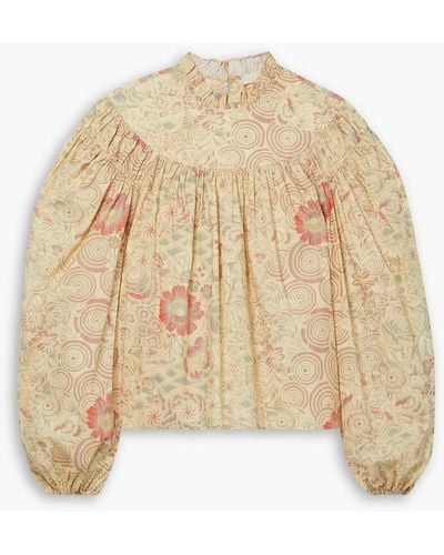 Ulla Johnson Ardith Gathered Printed Cotton-poplin Blouse - Natural
