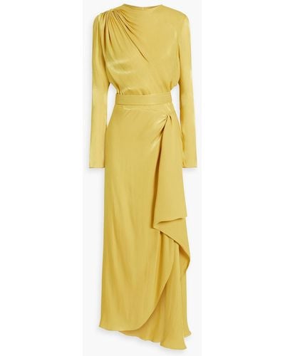 Costarellos Belted Cutout Crepe De Chine Maxi Dress - Yellow