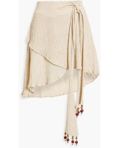 Savannah Morrow Selena Wrap-effect Plissé Silk-blend Mini Skirt - Natural