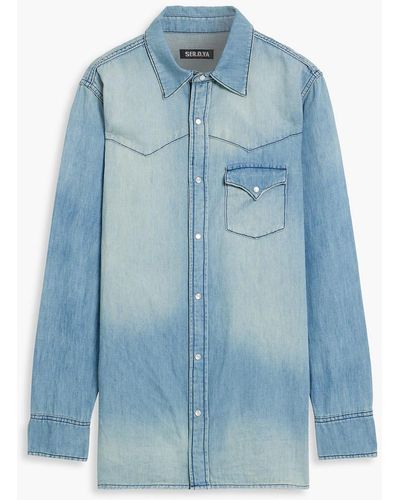 SER.O.YA Jo Distressed Cotton And Hemp-blend Chambray Shirt - Blue