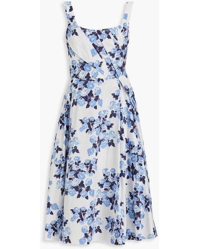 Emilia Wickstead Ariadna Floral-print Cotton-poplin Midi Dress - Blue