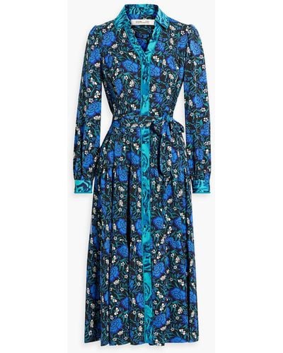 Diane von Furstenberg Alea Floral-print Crepe Midi Shirt Dress - Blue