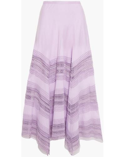 Charo Ruiz Benna Crocheted Lace And Cotton-blend Voile Midi Skirt - Purple