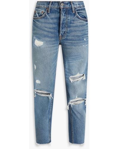 GRLFRND Karolina petite hoch sitzende jeans mit schmalem bein in distressed-optik - Blau