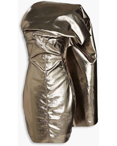 Rick Owens One-shoulder Coated Denim Mini Dress - Metallic