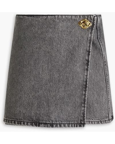 Ganni Faded Denim Mini Wrap Skirt - Gray