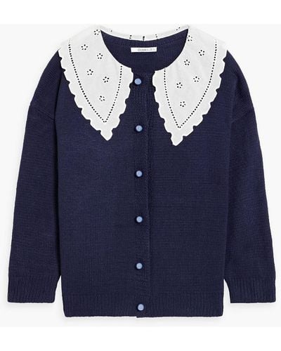 Olivia Rubin Courtney Broderie Anglaise-paneled Knitted Cardigan - Blue
