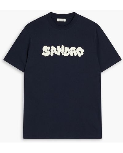 Sandro T-shirt aus baumwoll-jersey mit logoprint - Blau
