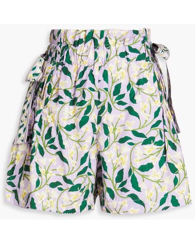 Agua Bendita Janeiro Bow-detailed Floral-print Cotton Shorts - Green