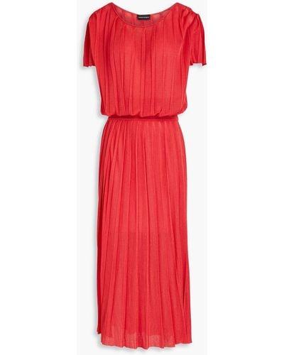 Emporio Armani Pleated Cupro-blend Midi Dress - Red