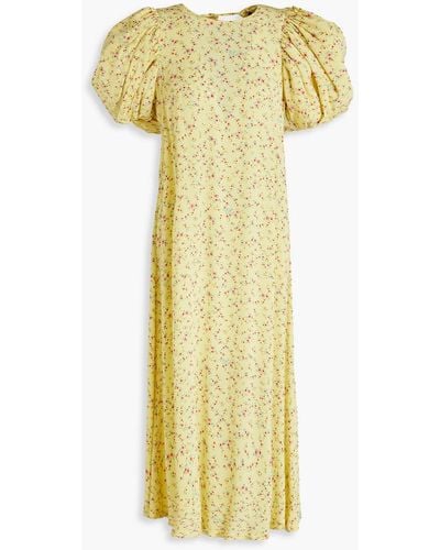 ROTATE BIRGER CHRISTENSEN Floral-print Jacquard Midi Dress - Yellow