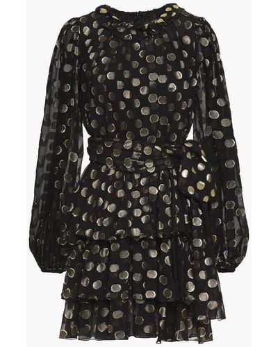 Dolce & Gabbana Polka-dot Metallic Fil Coupé Silk-blend Mini Dress - Black